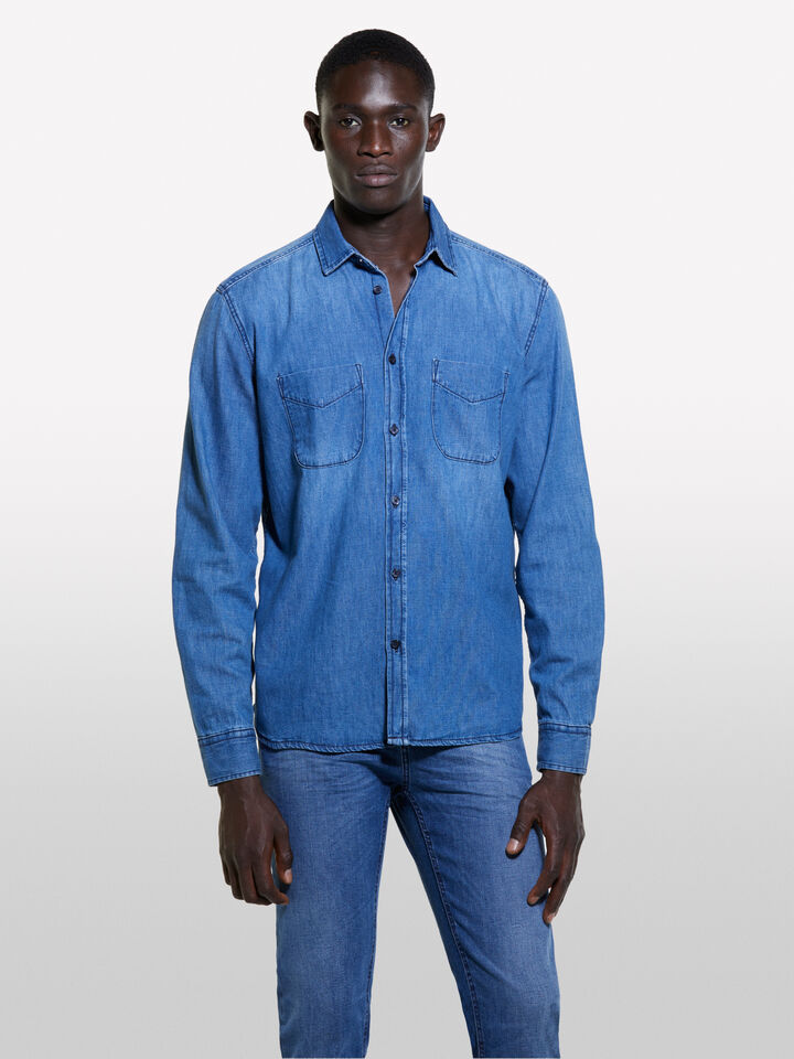 Blue regular fit denim shirt - men's regular fit shirts - Blue | Sisley image number 4